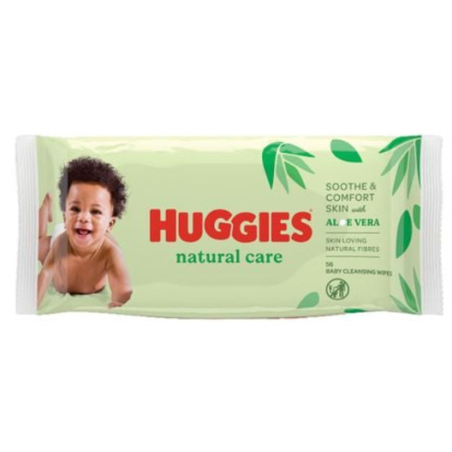 Дитячі вологі серветки Huggies Natural Care з екстрактом алое, 56 шт